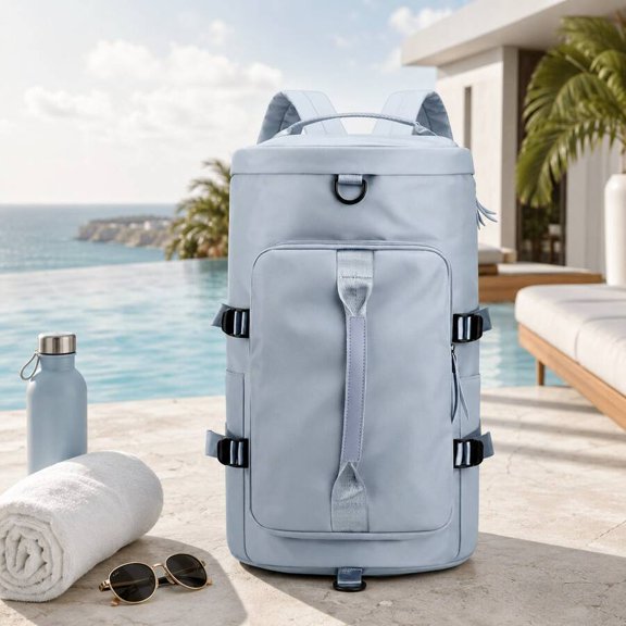 Blue Travel Gym Backpack With Shoe Compartment And Laptop Sleeve