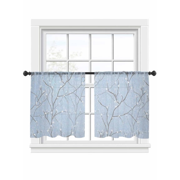 Blue Tree Branch Sheer Curtains 2 Panels Set Retro Classic Art Blue Tree Branches Flower Sheer Window Curtains Light Filtering Rod Pocket Voile Drapes for Bedroom Living Room 52"x54"