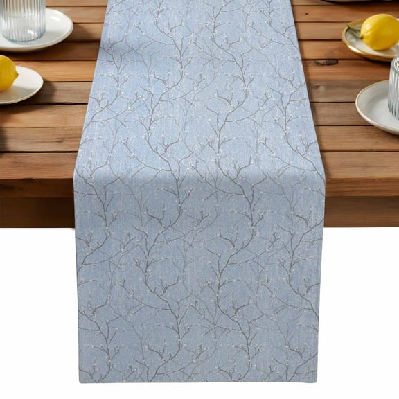 Blue Tree Branch Table Runner, Retro Classic Art Blue Tree Branches Flower Washable Kitchen Table Runners Dress Scarves for Dining Table Decorations Party, 13x108in