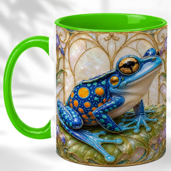 Blue Tree Frog Coffee Mug, Colorful Nature Mug, Ceramic 11 oz