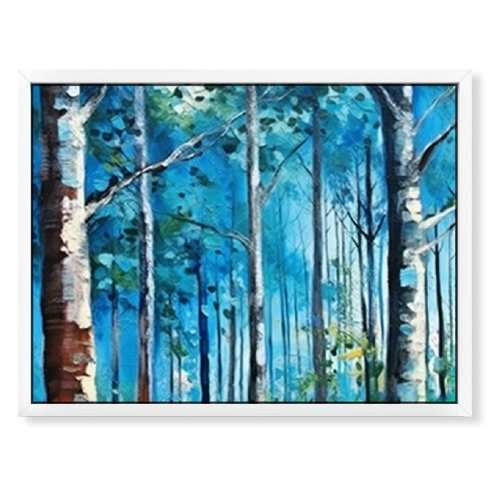 Blue Tree Wall Art Forest Landscape Picture Modern Birch Trees Nature ...