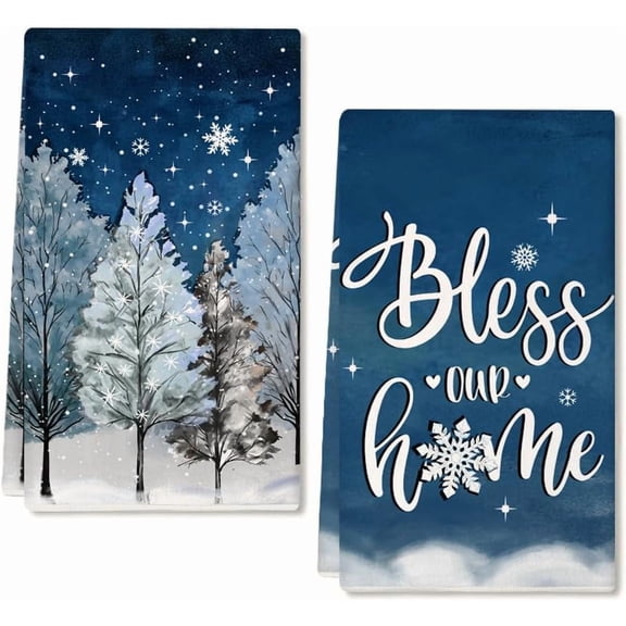 Blue Tree Winter Kitchen Towels Set of 2,Snowflake Star Dish Towels 18x26 Inch Drying Dishcloth,Farmhouse Home Daily Seasonal Decoration AD408