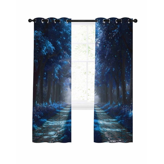 Blue Trees Blackout Curtains, Light Blocking Print Window Curtains, Forest Art Decor Spring Summer Nature Leaf Thermal Insulated Window Drapes for Living Room Kitchen Cafe 2 Panels, 55"W x 39"L