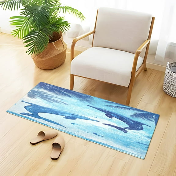 Blue Trees Dolphins Sea Bubbles Plush Carpet Non Slip Runner Rug Absorbent Bath Mat 39" x 20"