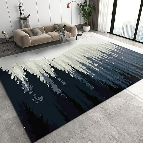 Blue Trees Natural Landscape Area Rug, Forest Scenery Decorative Rug, Easy Clean Carpet With Anti-Slip Backing For Bedroom Living Room Dining Room Office 4x5ft