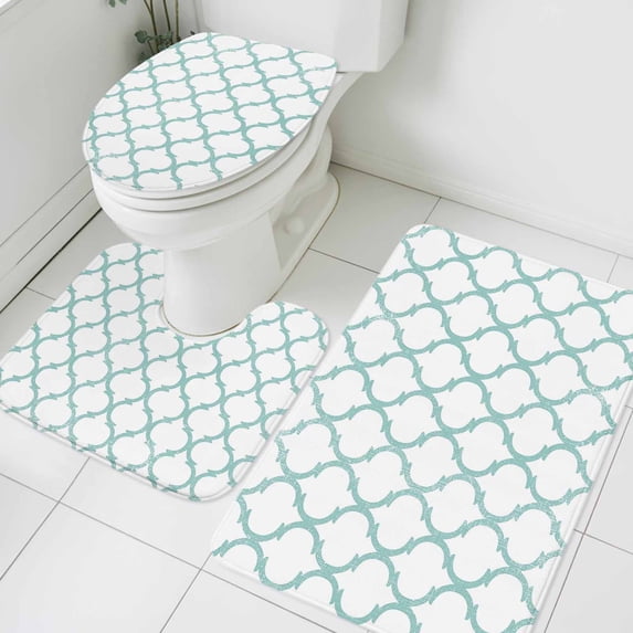 Blue Trellis Line Bathroom Rugs Mat Sets 3 Piece, Coastal Moroccan ...