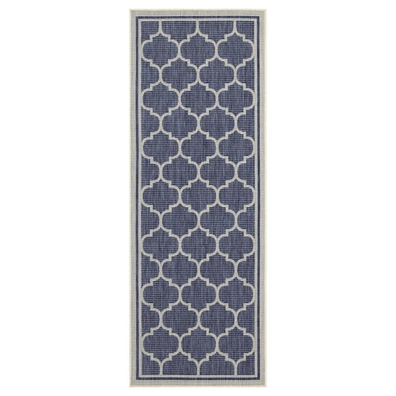 Blue Trellis Pattern Rug | Enhances Indoor and Outdoor Spaces, Made in Turkey