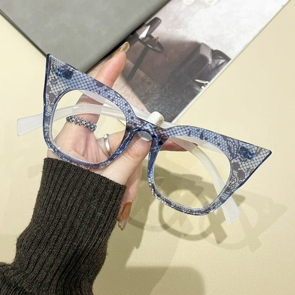 Blue Trendy Cat Eye Glasses Frame Oversized Anti-blue Light Stylish Eyewear Plastic Eyeglasses for Women