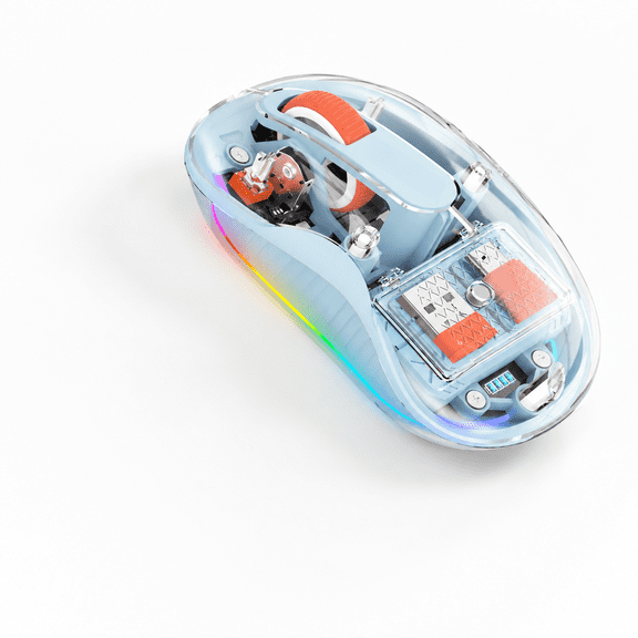 Blue Tri-Mode Wireless Computer Mouse with Transparent Magnetic Shell