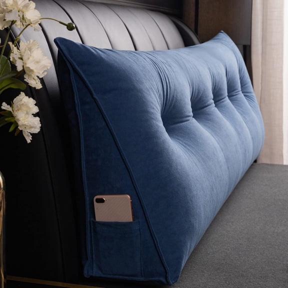 Blue Triangle Headboard Pillow,Reading Rest Cushion,Wedge Bolster for Dorm Daybed,59" Queen