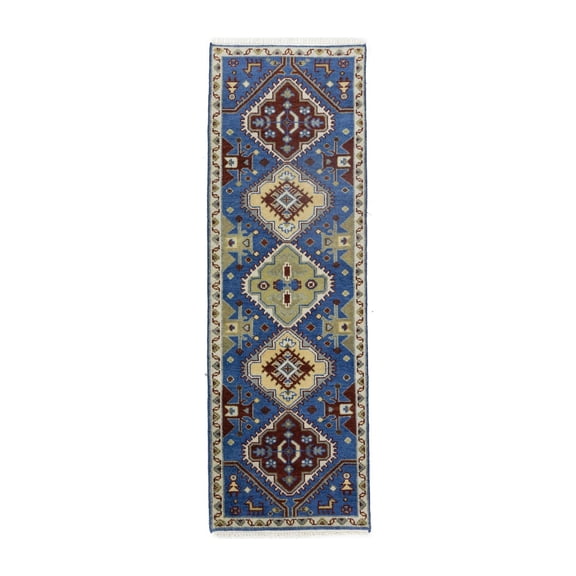 Blue Tribal 3X8 Kazak Oriental Runner Rug