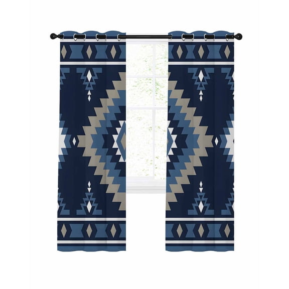 Blue Tribal Geometric Blackout Curtains 63 Inch Length Bohemian Vintage Native Abstract Thermal Insulated Window Curtain Window Drapes 2 Panels for Bedroom Living Room 42"Wx63"L