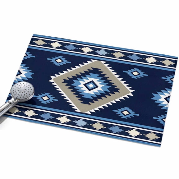 Blue Tribal Geometric Front Door Rugs 2x3ft Boho Vintage Native Abstract Washable Rug, Non Slip Indoor Carpet Absorbent Floor Mat for Living Room Bedroom Dining Room