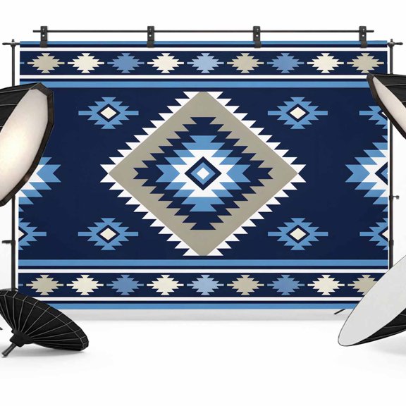 Blue Tribal Geometric Photography Backdrop 7x5FT, Boho Vintage Native Abstract Photo Backdrops, Background for Photography Studio Photo Studio Background, Back Drop for Photoshoot