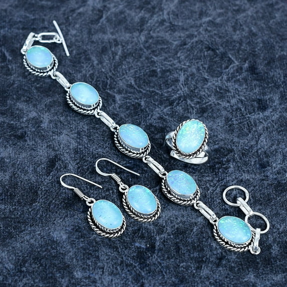 Blue Triplet Opal 925 Sterling Silver Gemstone Handmade Jewelry Set