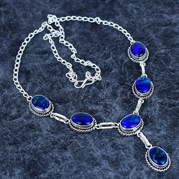 Blue Triplet Opal 925 Sterling Silver Gemstone Jewelry Necklace 18"