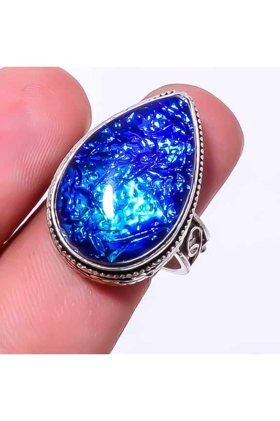 Blue Triplet Opal Gemstone 925 Sterling Silver Handmade Bali Ring S.8 R18