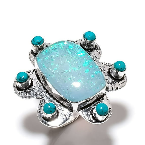 Blue Triplet Opal, Turquoise Gemstone 925 Sterling Silver Jewelry Ring Size 8