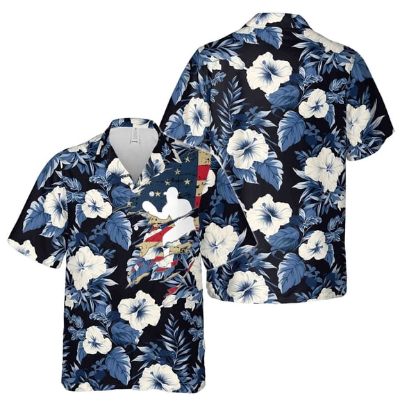 Blue Tropical Flower Patriotic America Pickleball Player Hawaiian Shirt S-5XL