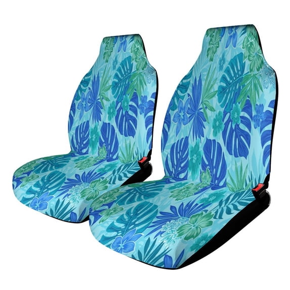 Blue Tropical Leaf Floral Pattern Car Seat Covers Front Seats Universal Fit for Cars SUV Truck Auto Interior Accessories