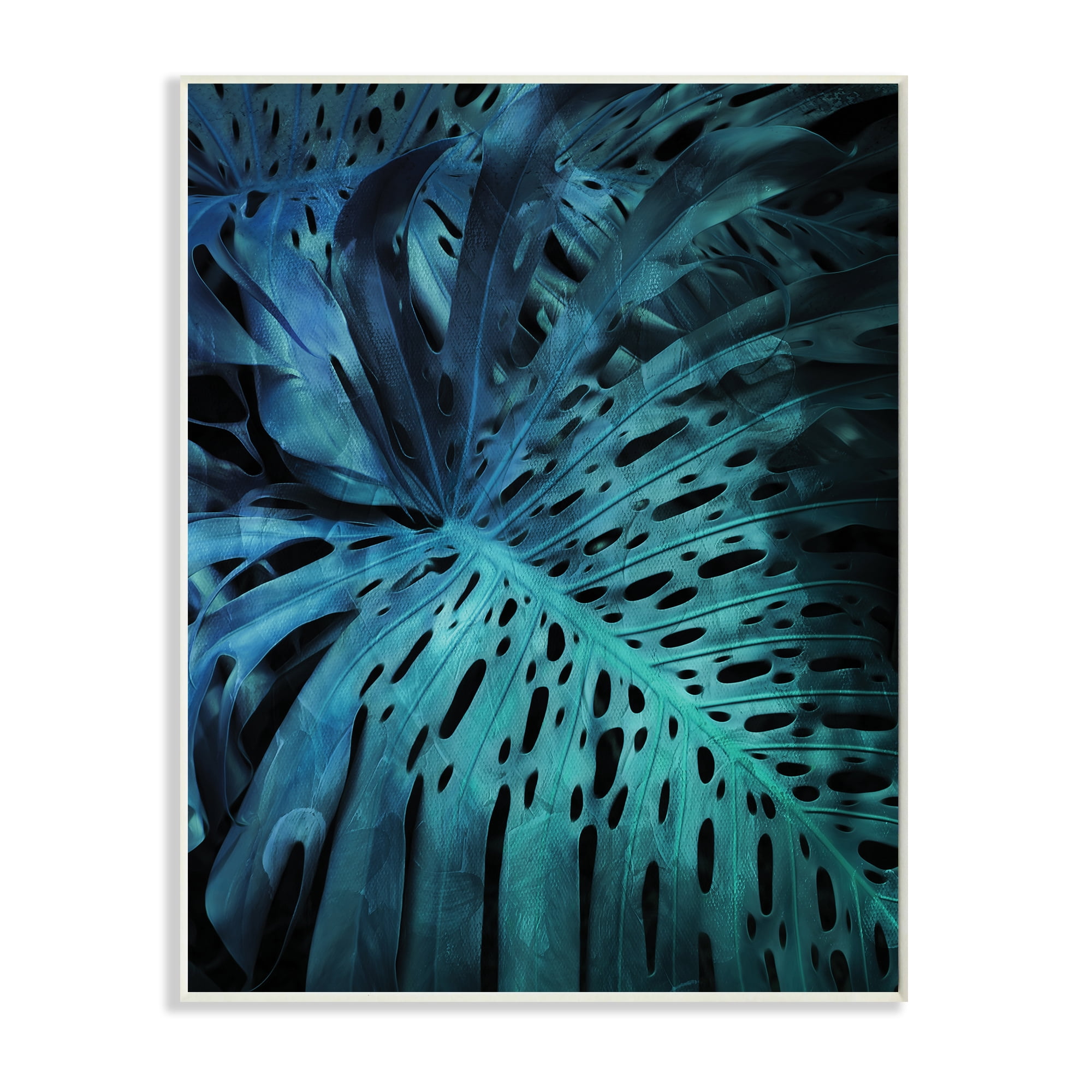 Blue Tropical Palm Leaves Dark Forest Plants 13 in x 19 in Framed Photography Art Prints, by Stupell Home Décor