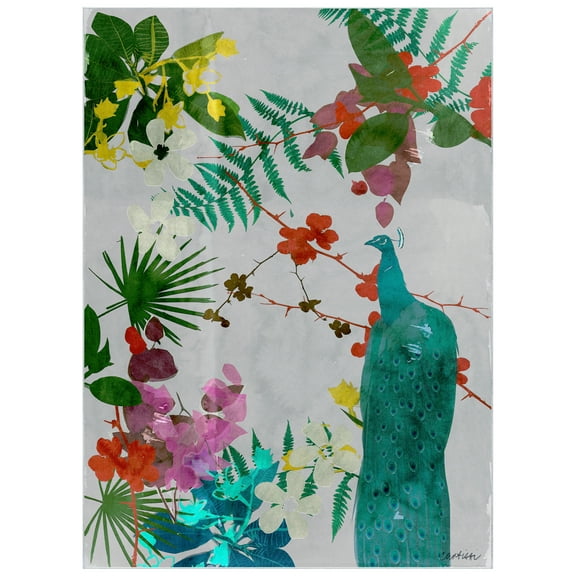 Blue Tropical Peacock II Washable Art Area Rug size 8'x10', Power-loomed, Heavenly Softness with Non-Slipping Backing