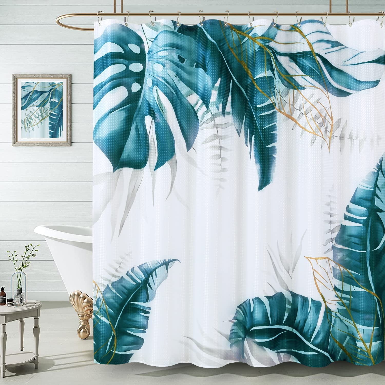 Blue Tropical Shower Curtain for Bathroom Botanical Shower Curtain