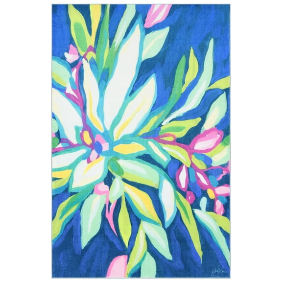 Blue Tropics I, 5'x 8' Hand Washable Flowers Art Area Rug