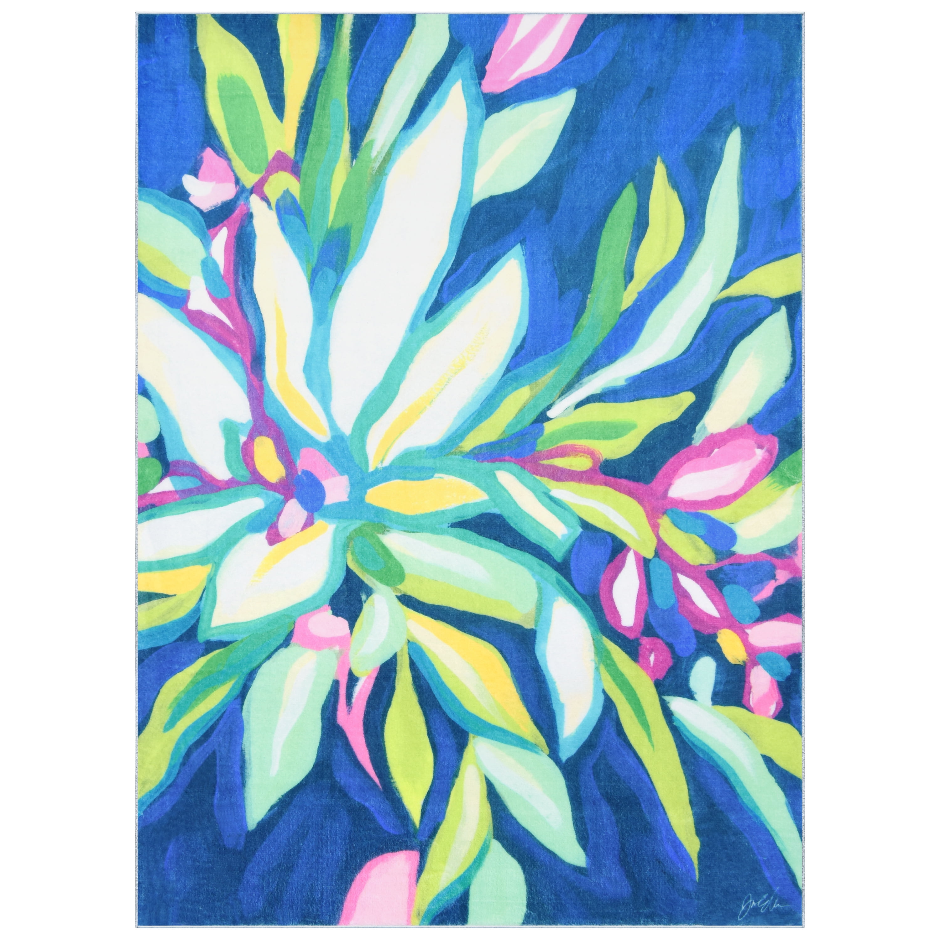 Blue Tropics I, 8'x10' Hand Washable Flowers Art Area Rug