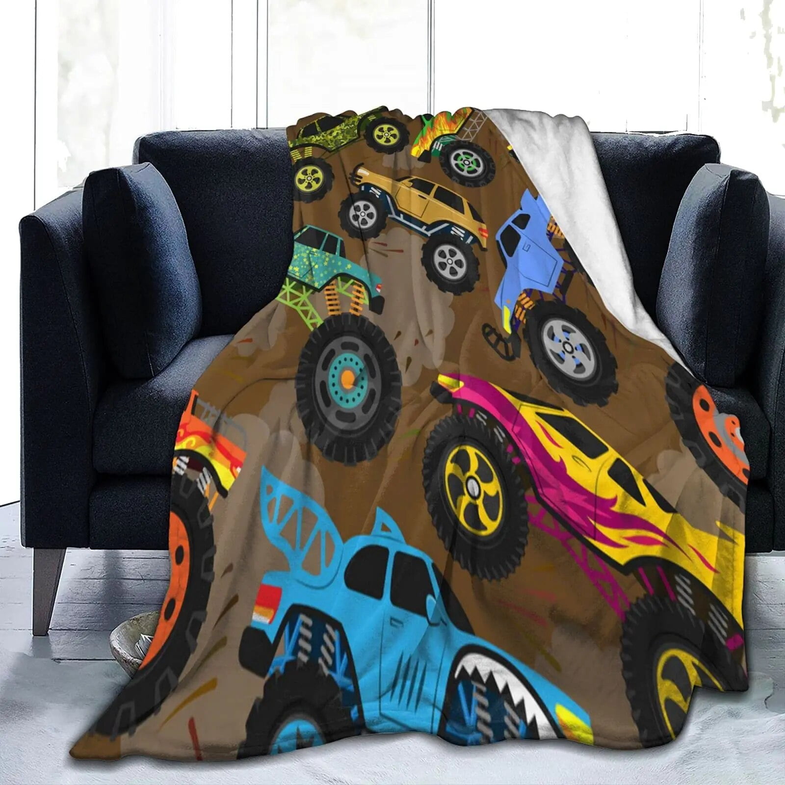 Blue Truck Blanket Cartoon Cars Flannel Throw Blankets for All Season
