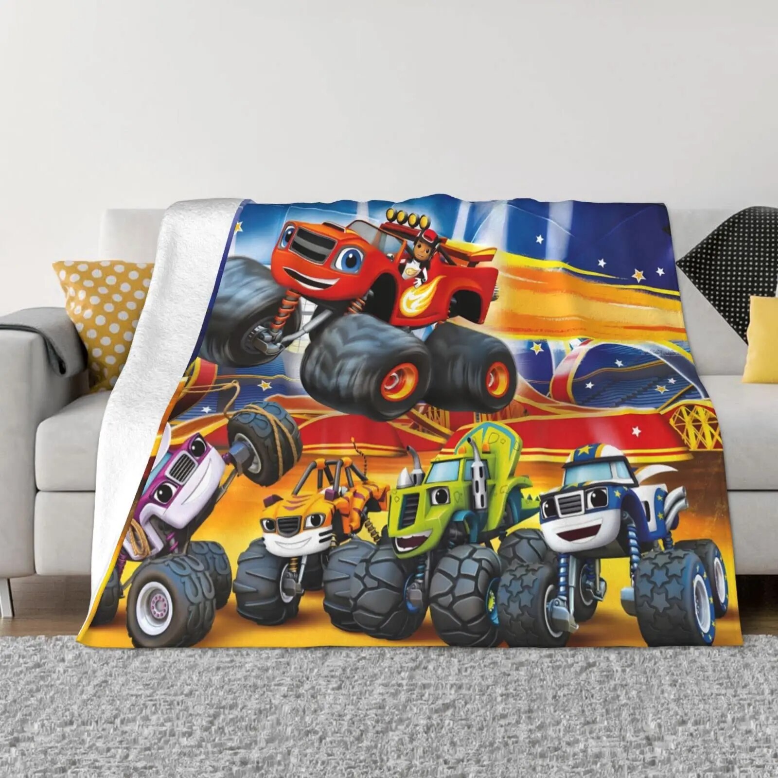Blue Truck Blanket Cartoon Cars Flannel Throw Blankets for All Season