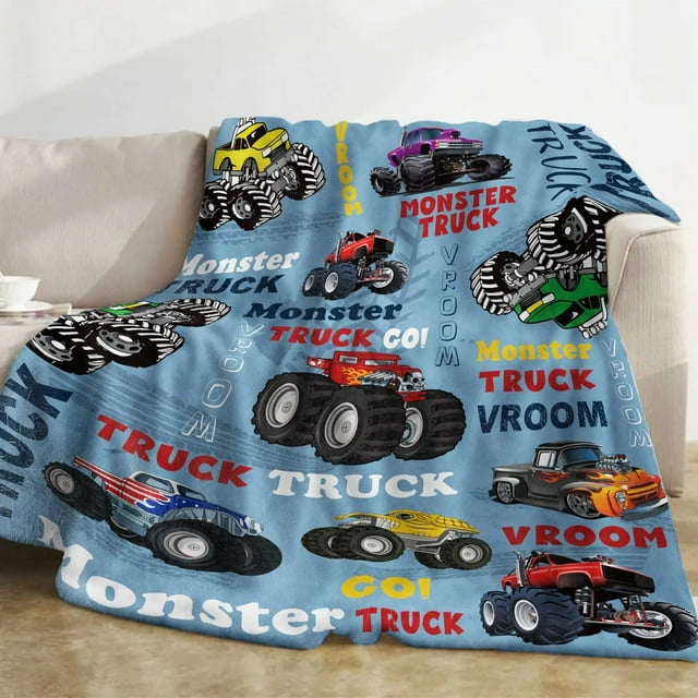 Blue Truck Blanket Cartoon Cars Flannel Throw Blankets for All Season