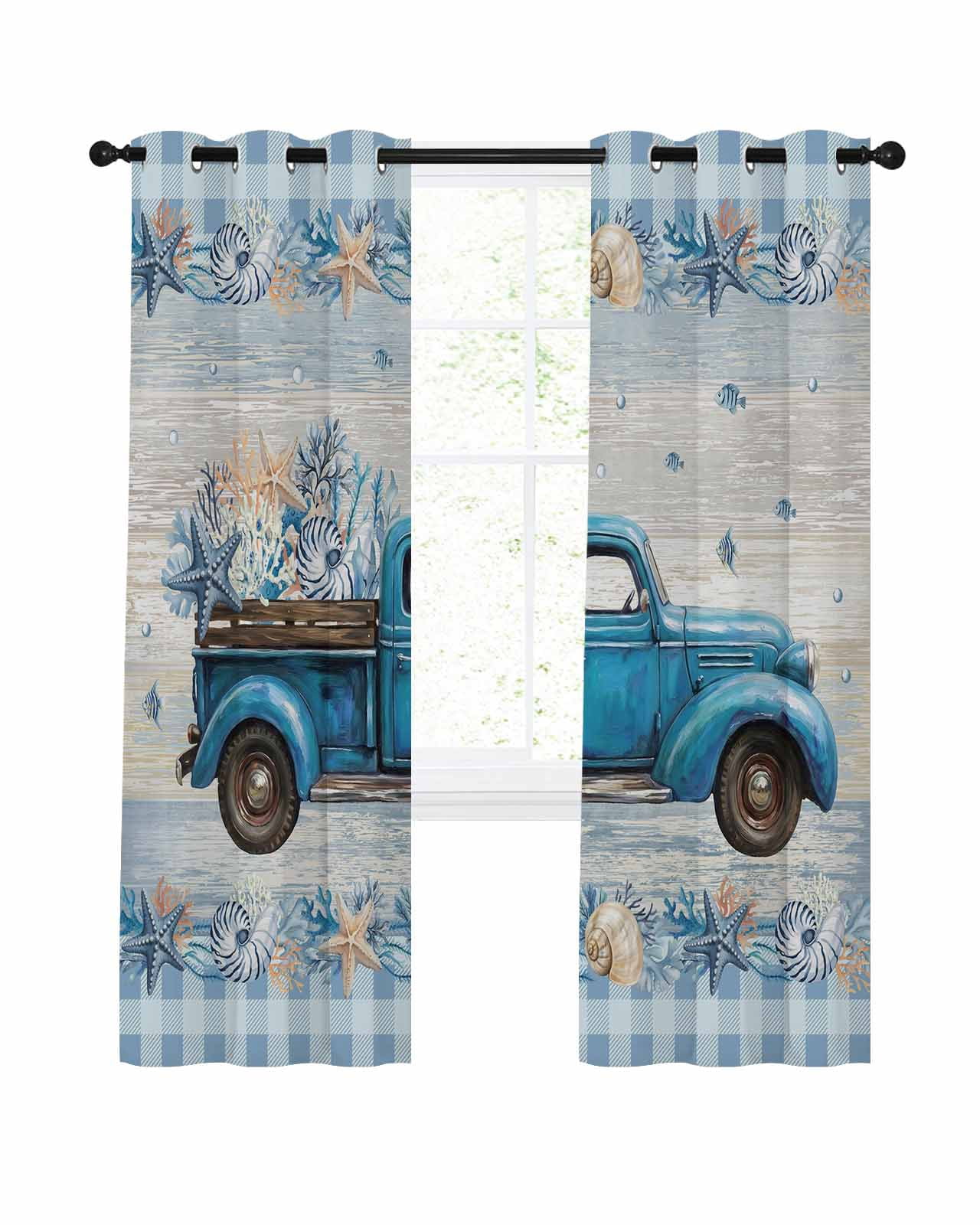 Blue Truck Coastal Blackout Curtains for Bedroom Living Room, Summer ...