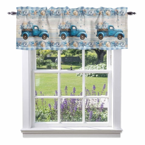 Blue Truck Coastal Valances for Windows, Summer Starfish Beach Coral ...