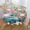 thumbnail image 1 of Blue Truck Easter Round Tablecloth 60 Inch - Waterproof Fabric Table Cloth Protector, Pink Spring Floral Eggs Botanical Rustic Tablecloths Washable Table Cover for Kitchen Banquet Party, 1 of 6