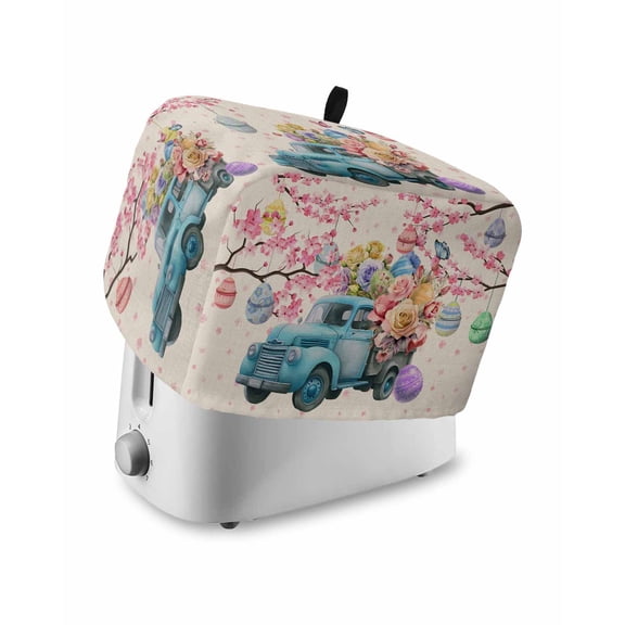 Blue Truck Easter Toaster Cover 2 Slice, Pink Spring Floral Eggs Botanical Rustic Dustproof Bread Machine Oven Cover with Storage Pockets, Fits Most Kitchen Toasters Protector