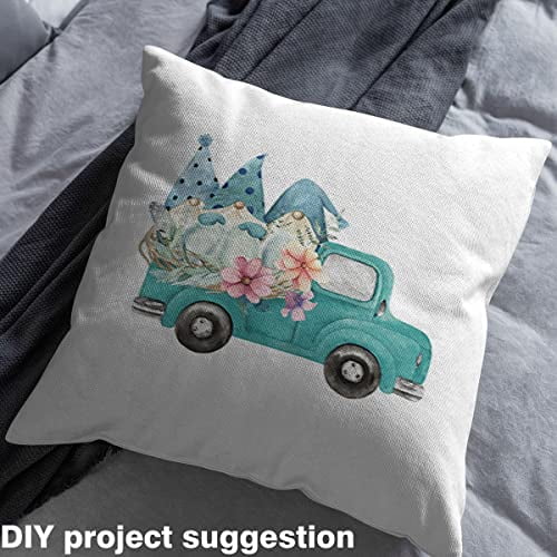 Blue Truck Fabric by The Yard,Cute Spring Gnome Decorative Fabric for