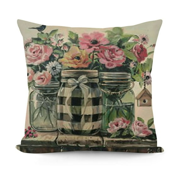 Blue Truck Throw Pillow Covers Pink Floral Outdoor Pillows Decor Farmhouse Lumbar Decorative Throw Pillows Cases Decorations for Couch Sofa Porch