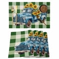 thumbnail image 1 of Blue Truck Yellow Sunflower Placemats Set of 4 Summer Green Plaid Vintage Place Mats Indoor Wipeable Table Mats Washable Cloth Dining Table Placemats for Kitchen Holiday Party Home Decor 13x19 Inch, 1 of 9