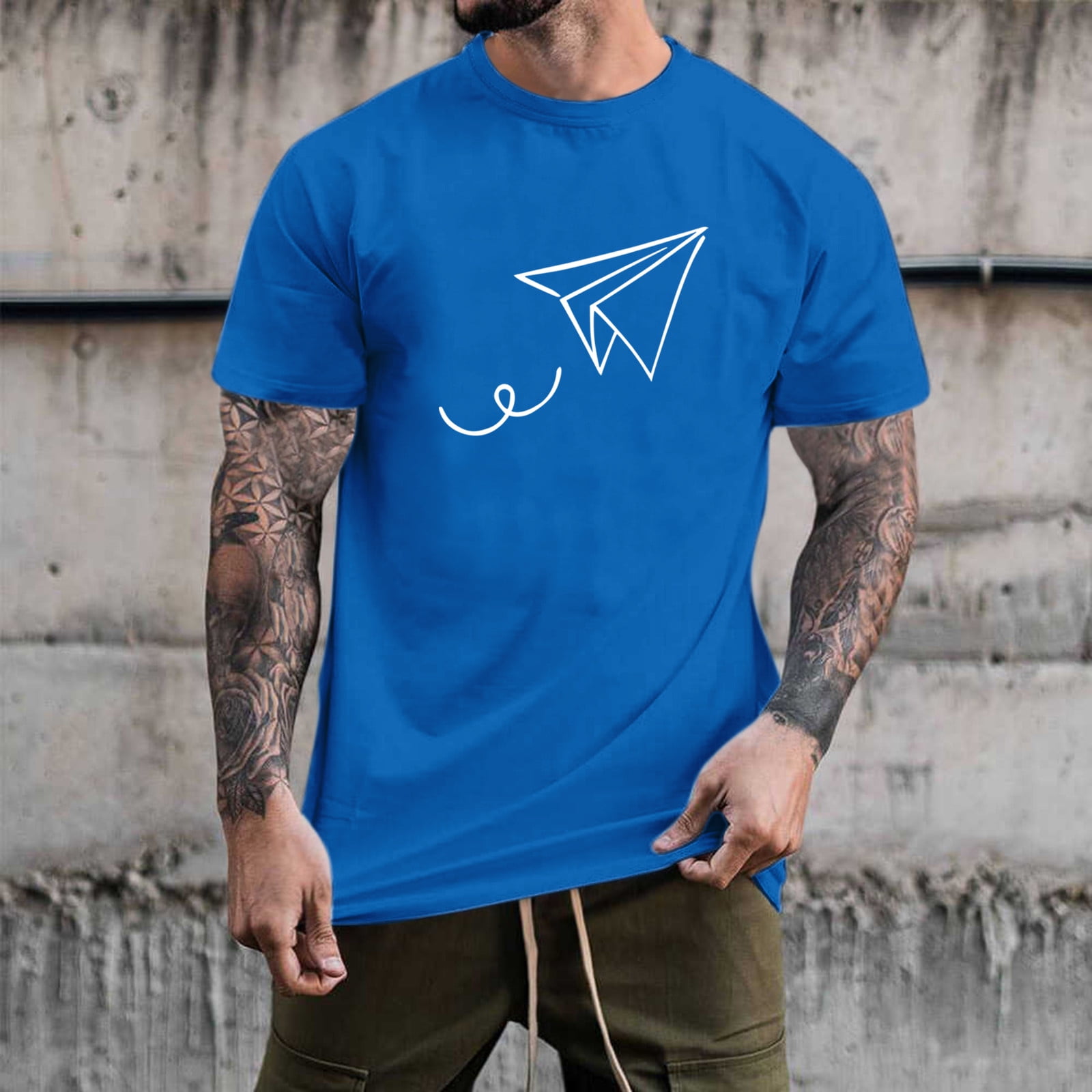 Blue Tshirt Dress Male Summer Casual Paper Plane Print T