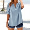 thumbnail image 1 of Blue Tshirts for Women Loose Shirt Top Stand Solid Color Sleeve Collar Casual Women's Shirt Women's Shirt Womens Shirts, 1 of 6
