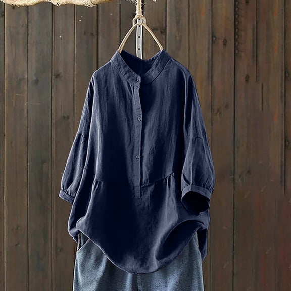 Blue Tshirts for Women Top Shirt for Women Cotton Long Sleeves Outdoor Causal T Shirt Summer Tops