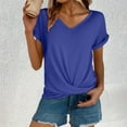 thumbnail image 1 of Blue Womens Tops Women's Casual Top Short Sleeve Knot Shirts Slim Fit V Neck T Shirt Tops Shirts for Women, 1 of 5