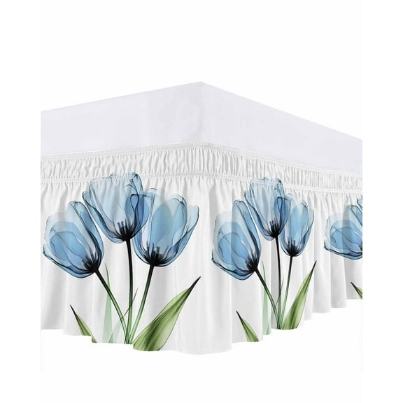 Blue Tulip Bed Skirt King Size 16" Drop Country Flower Farmhouse Ruffled Wrap Around Bed Skirts Adjustable Elastic Bedskirt Dust Ruffle for King Size Bed