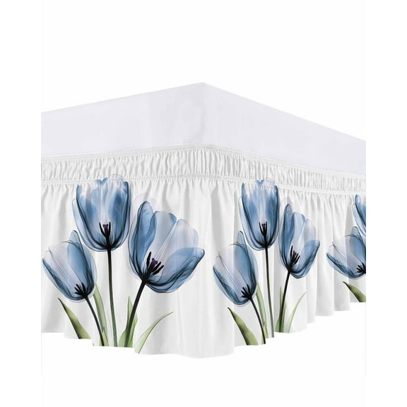 Blue Tulip Bed Skirt King Size 16" Drop Flower Farmhouse Ruffled Wrap Around Bed Skirts Adjustable Elastic Bedskirt Dust Ruffle for King Size Bed