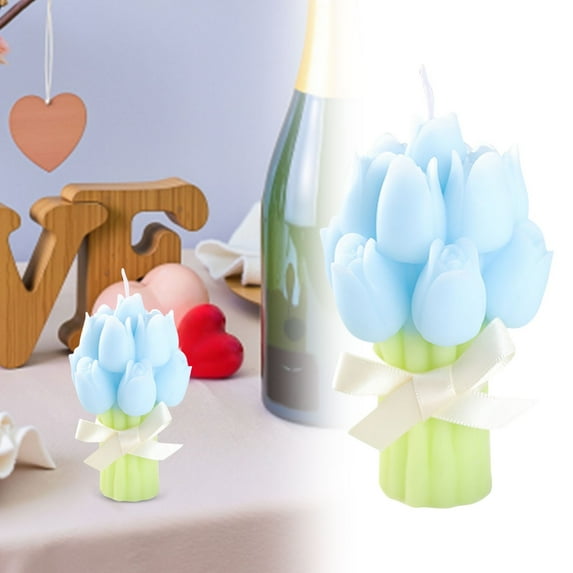 Blue Tulip Bouquet Scented Candle, Handmade Floral Scented Candle, Premium Wax Ambient Candle, Ideal Gift for Valentine's Day Home Decor, 2.4*3.9 in