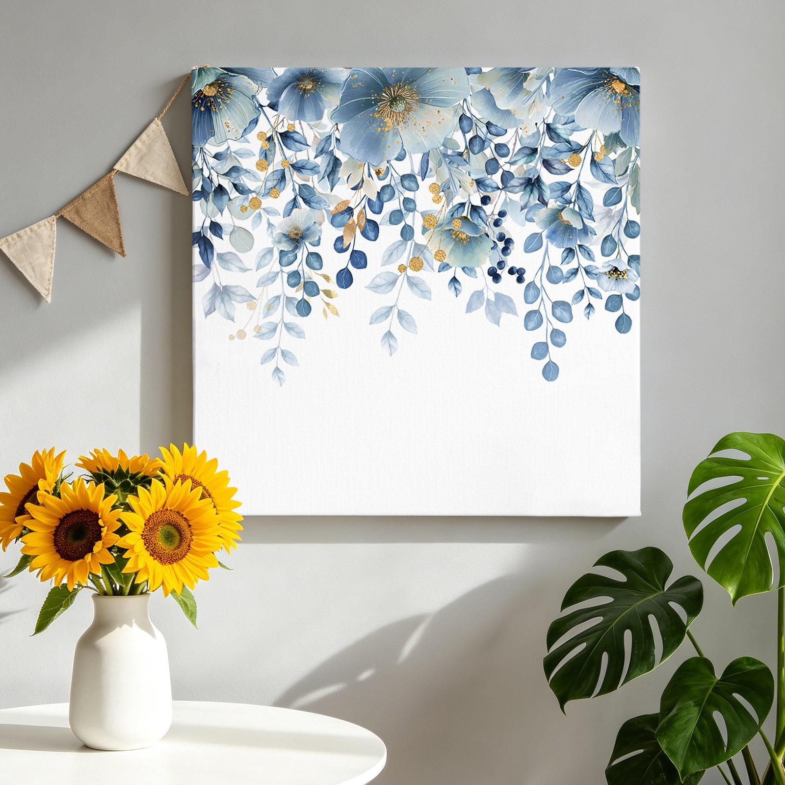 Blue Tulip Eucalyptus Leaf Canvas Wall Art, Floral Botanical Summer ...