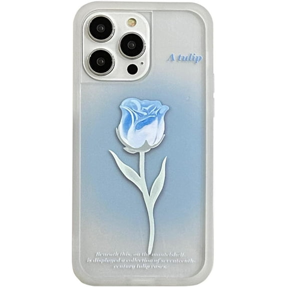 Blue Tulip Flower Clear Soft for iPhone Case (Clear,iPhone 13 Pro Max)