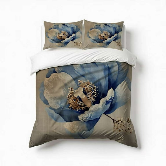 Blue Tulip Flower With Stem Bedding Set 3 Pcs Soft Microfiber Quilt Cover For Bedroom Decor, Comforter Cover With 2 Pillowcase