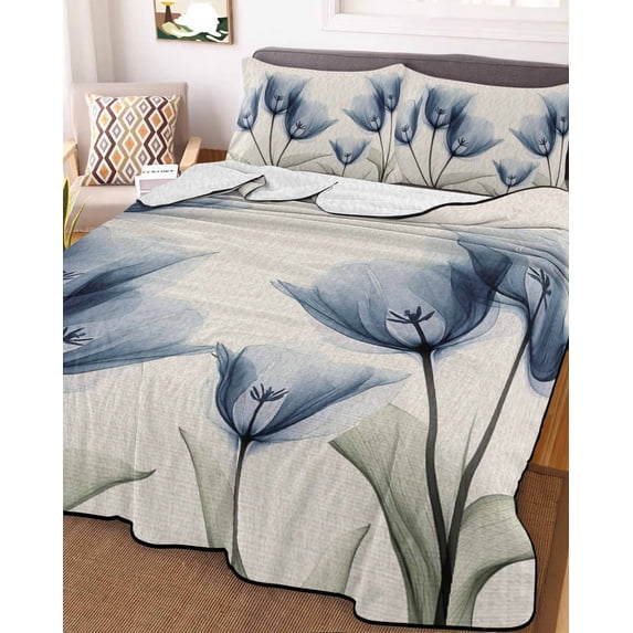 Blue Tulip Full Size Down Alternative Comforter, Lightweight Comforter Quilt Bedding Set with Pillow Shams Spring Floral Rustic Summer Botanical All Seasons Bed Comforter Duvet Insert 78"x90"
